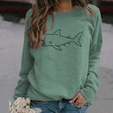Rundhals Herbst und Winter Damen Tops Shark Print Casual Langarm Sweatshirt