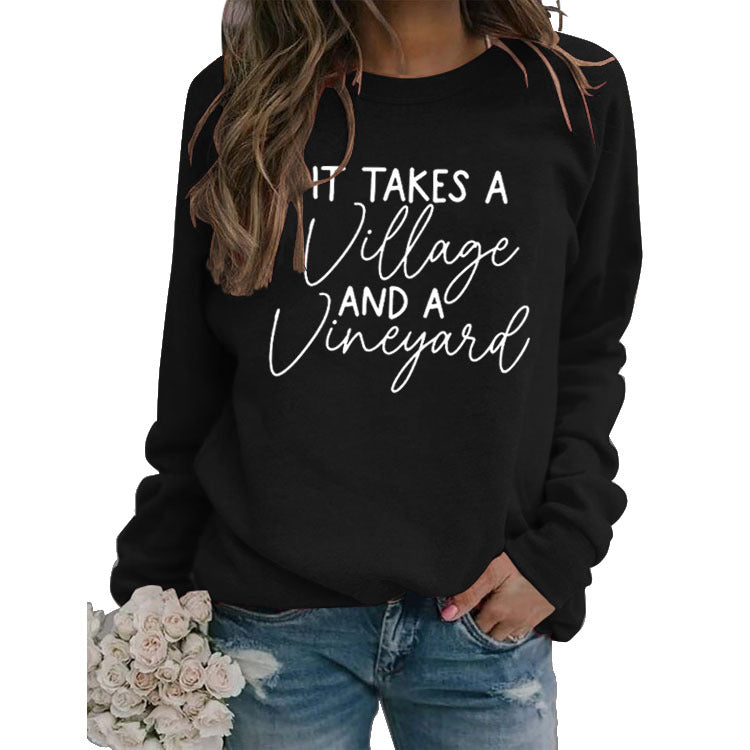 IT Takes A Village Letters Casual Spot Women's Sweatshirt Round Neck Long Sleeve Shirt