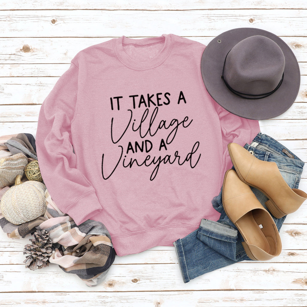 IT Takes A Village Letters Casual Spot Women's Sweatshirt Round Neck Long Sleeve Shirt