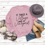 IT Takes A Village Letters Casual Spot Women's Sweatshirt Round Neck Long Sleeve Shirt