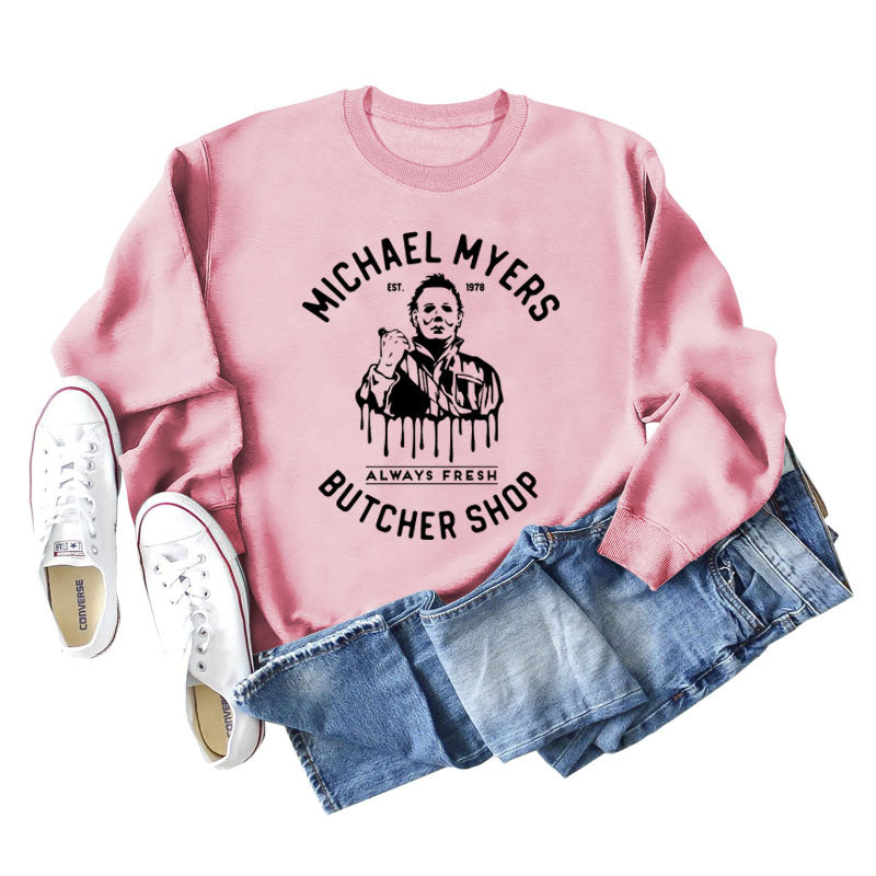 Michael Myers Autumn and Winter Bottoming Round Neck Letter Printing Long Sleeve Loose Sweater