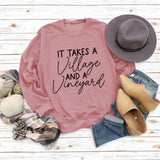 IT Takes A Village Letters Casual Spot Women's Sweatshirt Round Neck Long Sleeve Shirt
