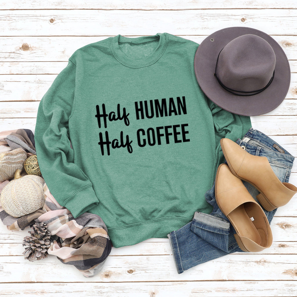 Half Human Half Coffee Round Neck Loose Long-sleeved Large Size Sweater