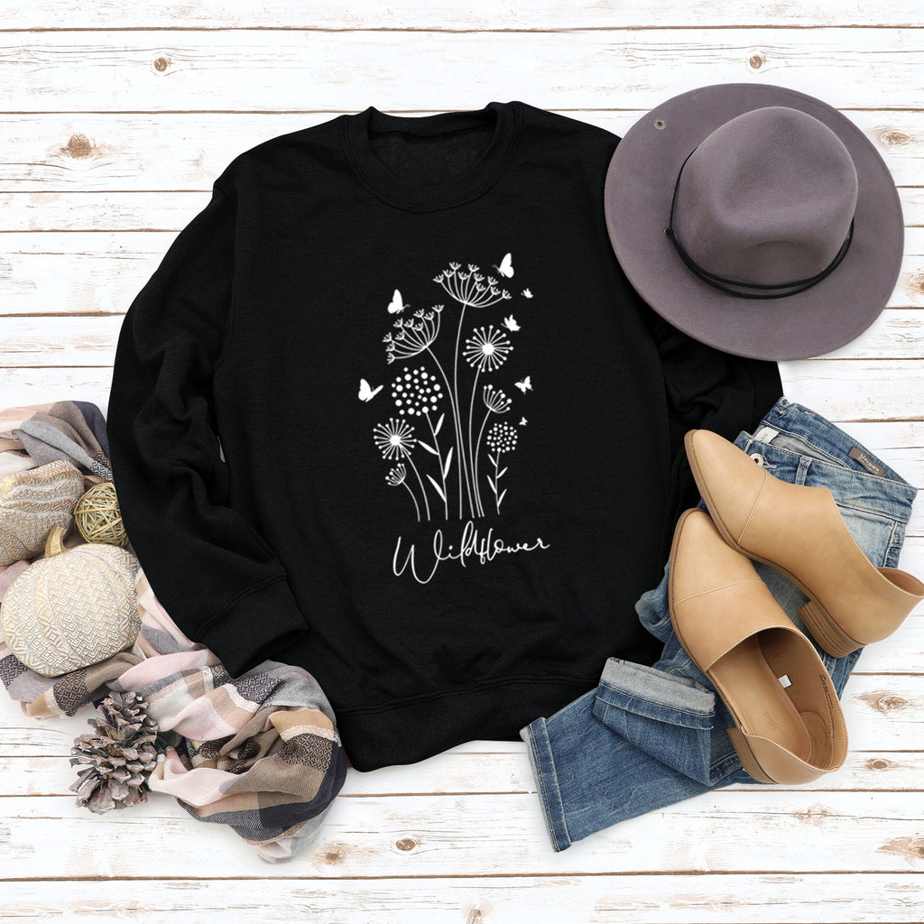 Pull surdimensionné à manches longues, ample et décontracté, imprimé de lettres de papillon et de fleurs sauvages, automne et hiver