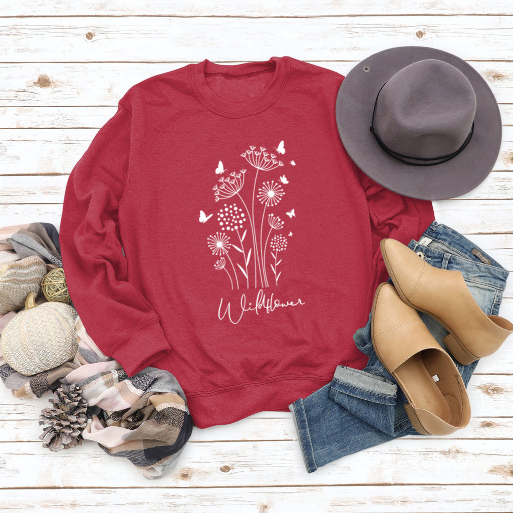 Pull surdimensionné à manches longues, ample et décontracté, imprimé de lettres de papillon et de fleurs sauvages, automne et hiver