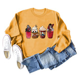 Lockerer Pullover mit Rundhalsausschnitt und Kaffeegeist-Print für Herbst und Winter mit langen Ärmeln und großer Größe