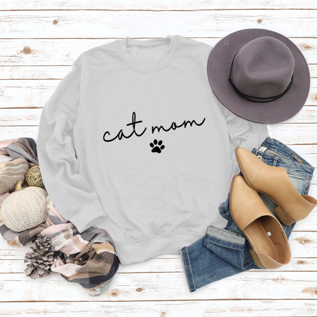 Cat Mom Dog Print Rundhalsausschnitt Lose Buchstaben Mode Damen Langarm Sweatshirt