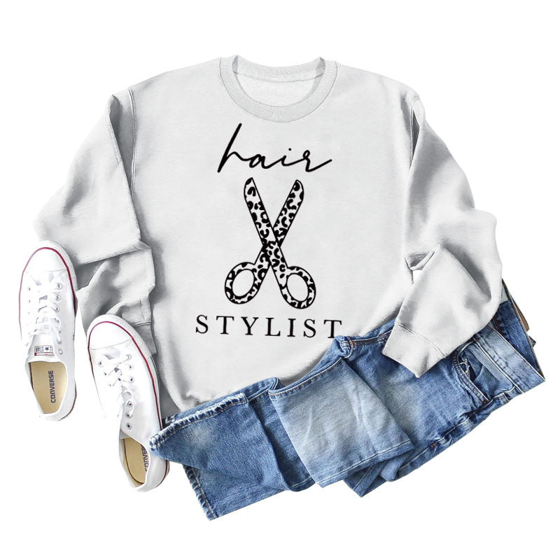 Sweatshirt mit Rundhalsausschnitt und langen Ärmeln für Friseurscheren mit Buchstabendruck
