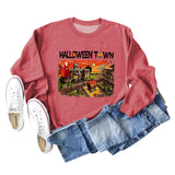 Pull ample à manches longues pour femmes, chemise ample avec lettres imprimées de ville d'halloween, nouvelle collection