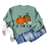 It's Fall Y'all Leopard Print Letter Print Round Neck Loose Fashion Long Sleeve Sweater