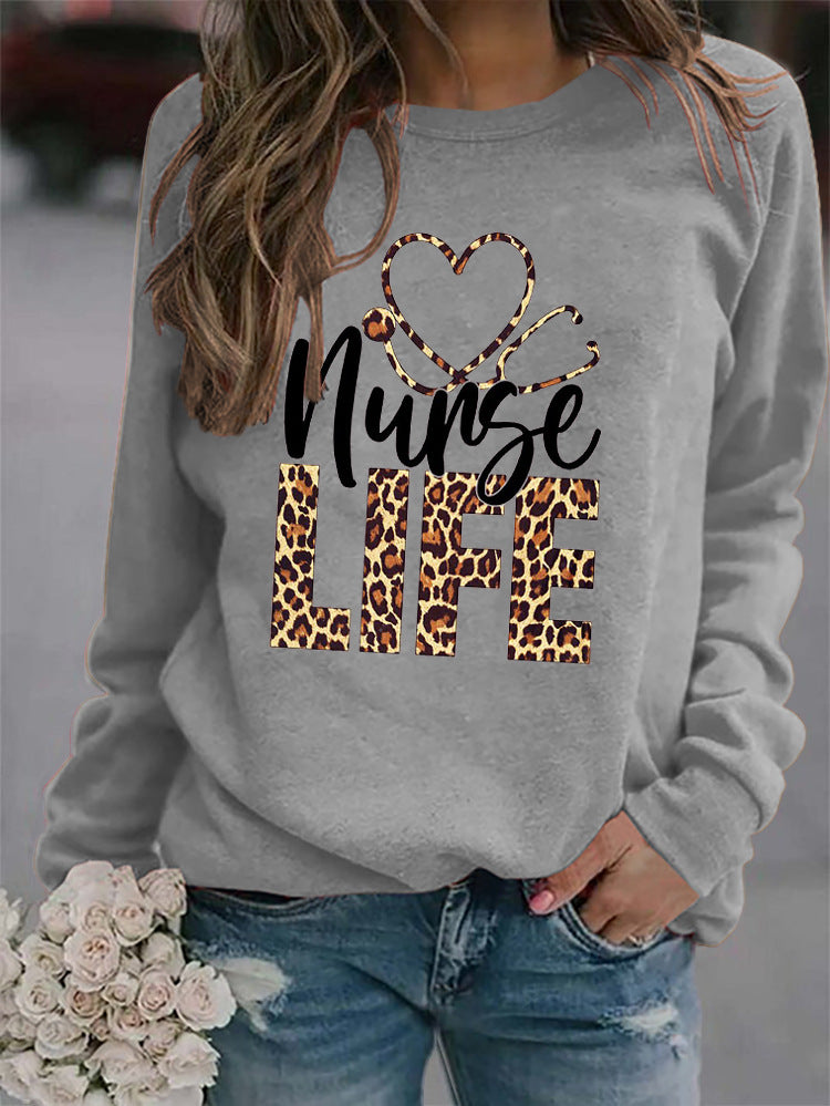 Sweat-shirt ample à manches longues et col rond pour femme, haut avec lettres, Nunse Life