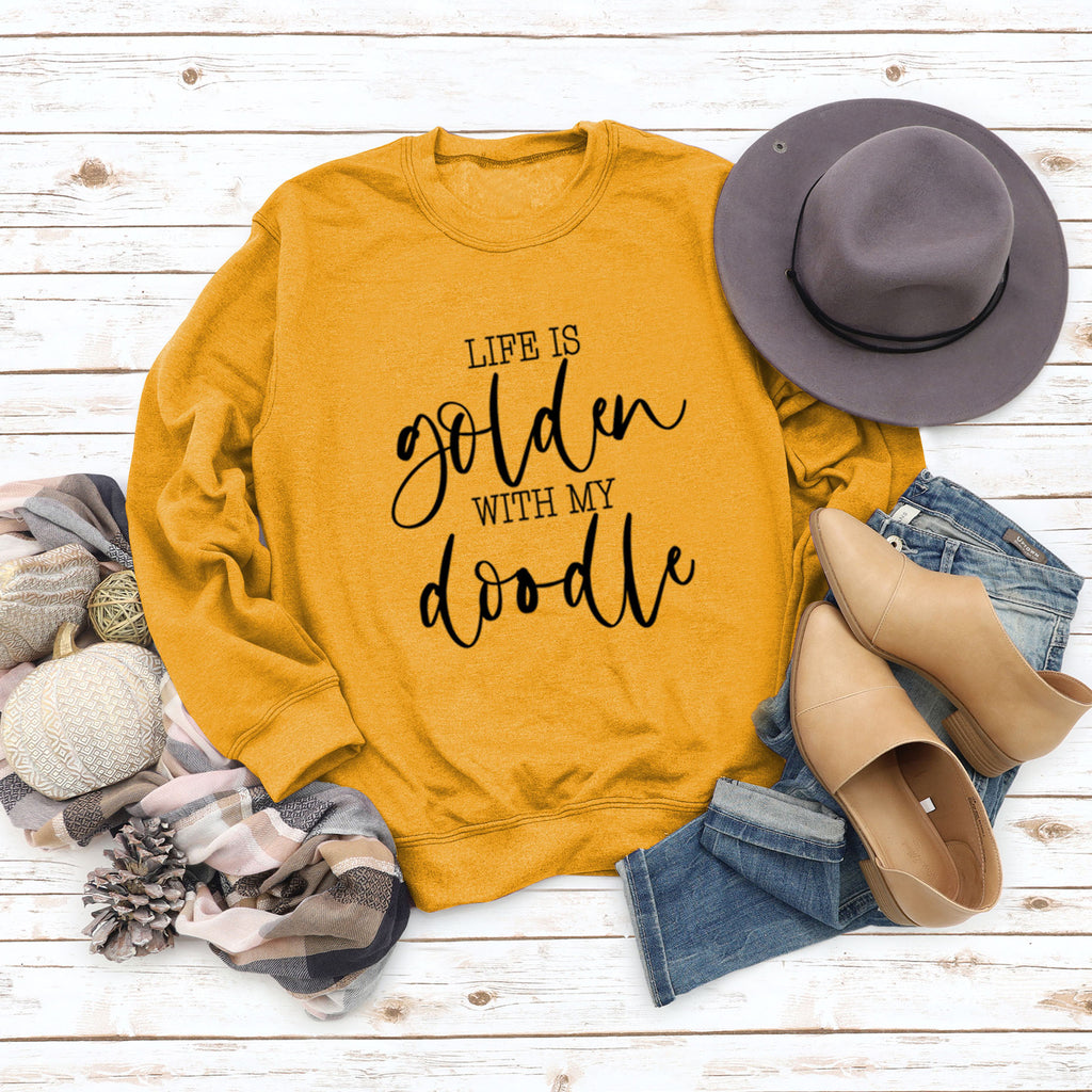 LIFE IS Golden Letter Print Sweatshirt
