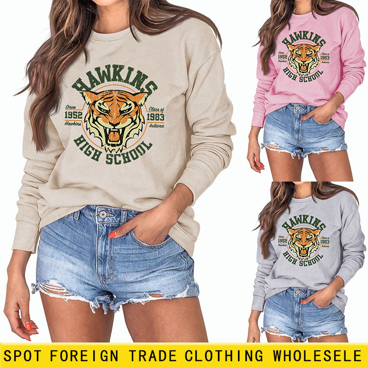 Hawkins Since Class Brief Druck Mode Lose Langarm Pullover Frauen