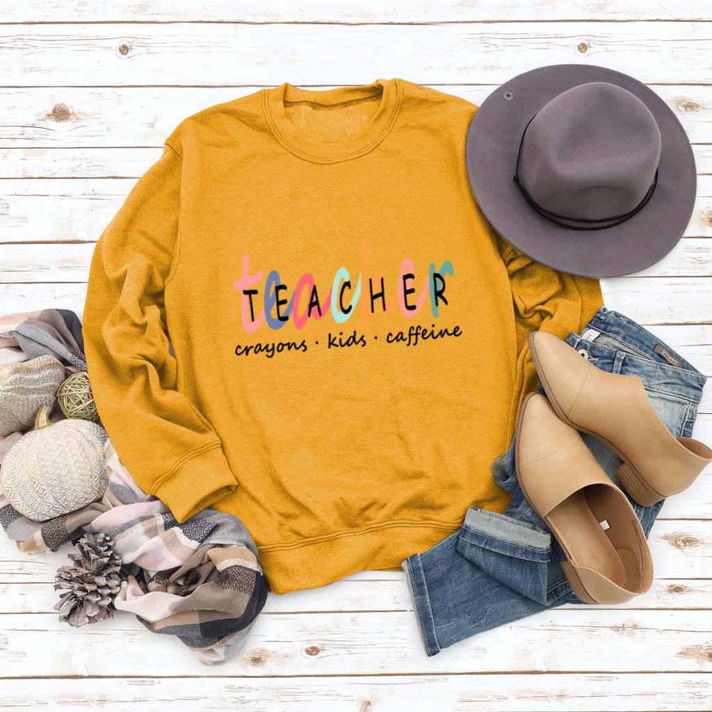 TEACHER Crayons Kids Round Neck Letters Fashion Bottoming Long-sleeved Sweater Women