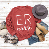 ER Nurse Round Neck Fashion Letter Tops Long Sleeve Women's Print Loose Sweatshirt