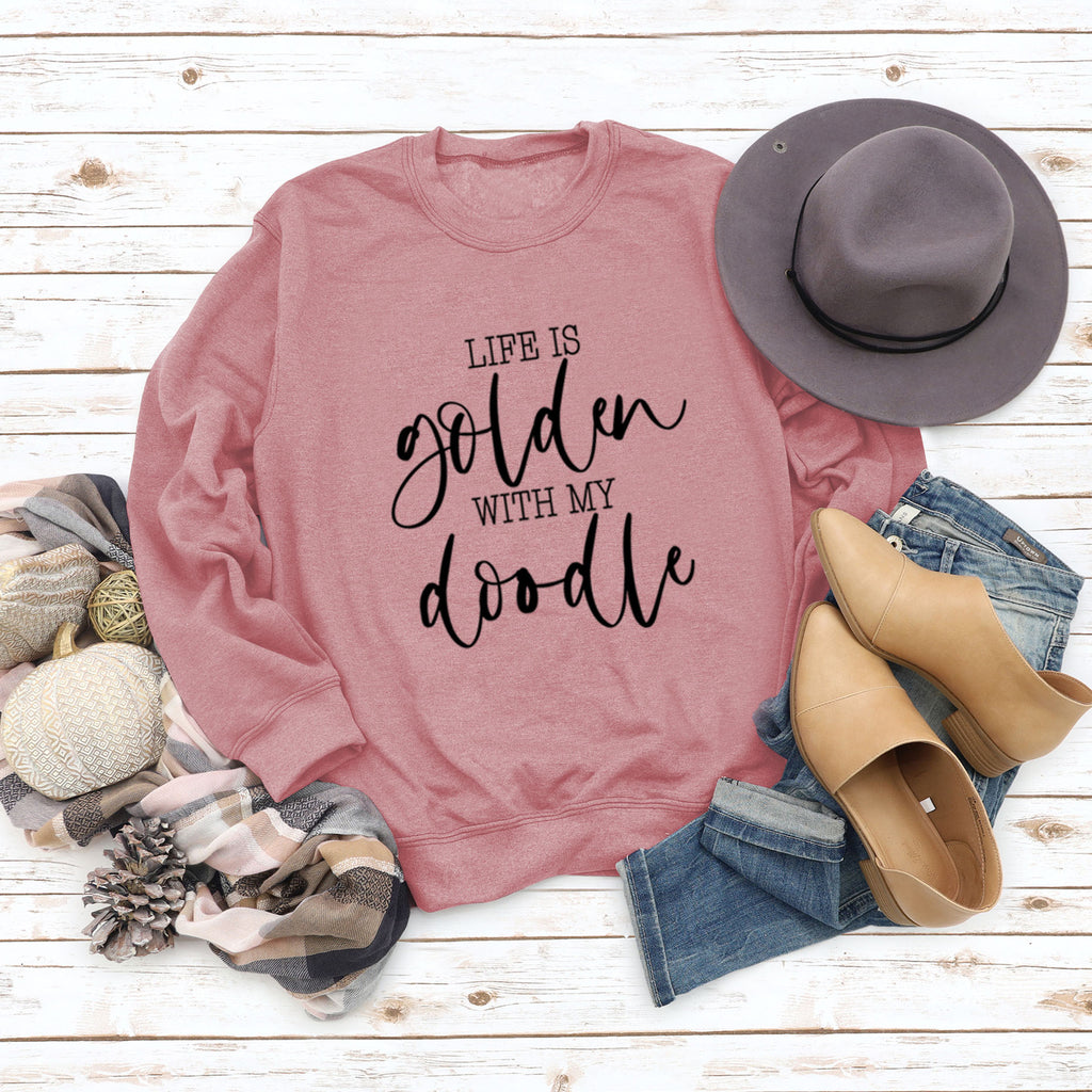 LIFE IS Golden Letter Print Sweatshirt
