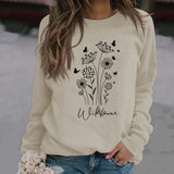Pull surdimensionné à manches longues, ample et décontracté, imprimé de lettres de papillon et de fleurs sauvages, automne et hiver