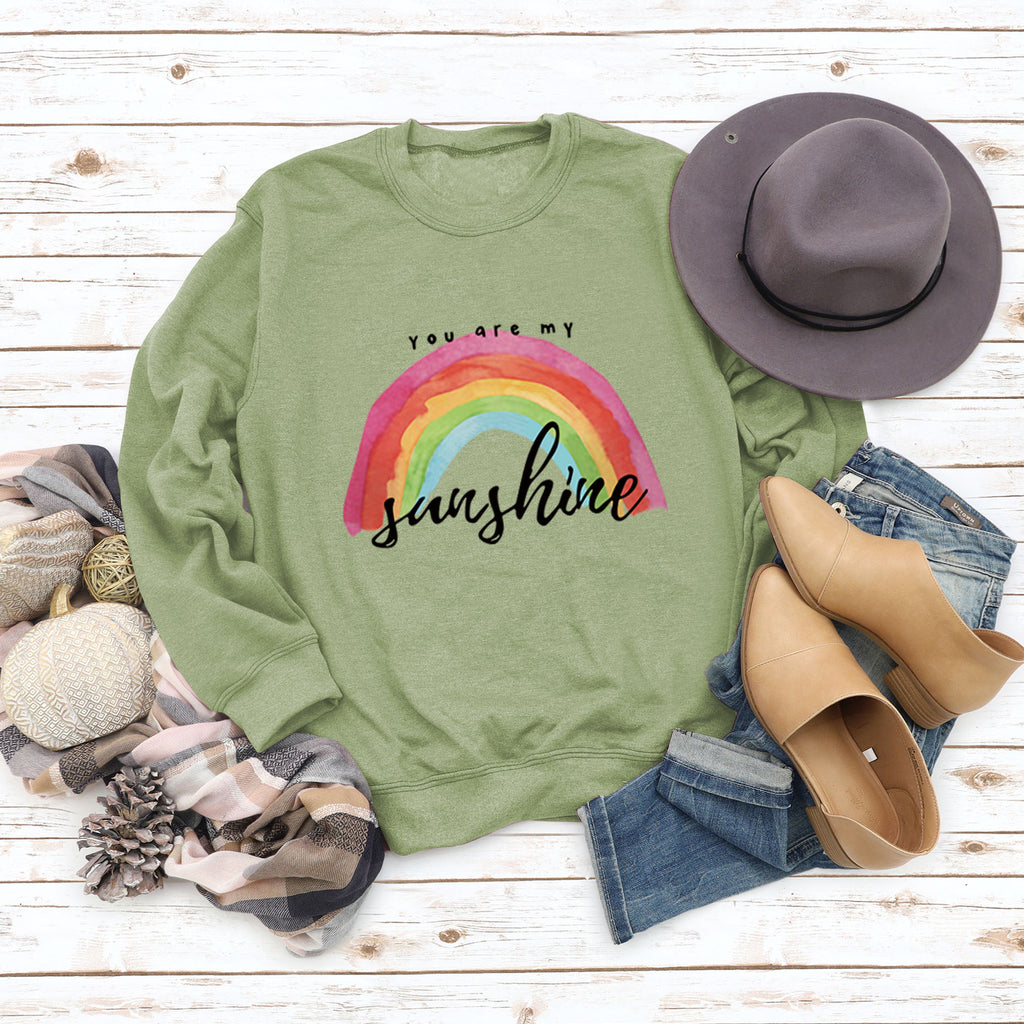 „You Are My Sunshine“-Pullover mit Regenbogen-Buchstabendruck für Damen