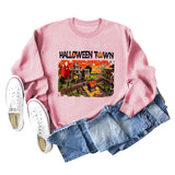 Pull ample à manches longues pour femmes, chemise ample avec lettres imprimées de ville d'halloween, nouvelle collection