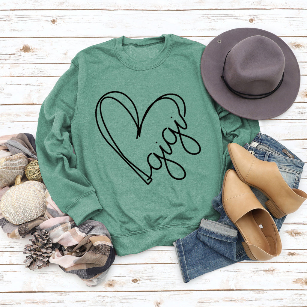 Herbst und Winter Damen Top Buchstabe Gigi Herz Print Langarm Sweatshirt