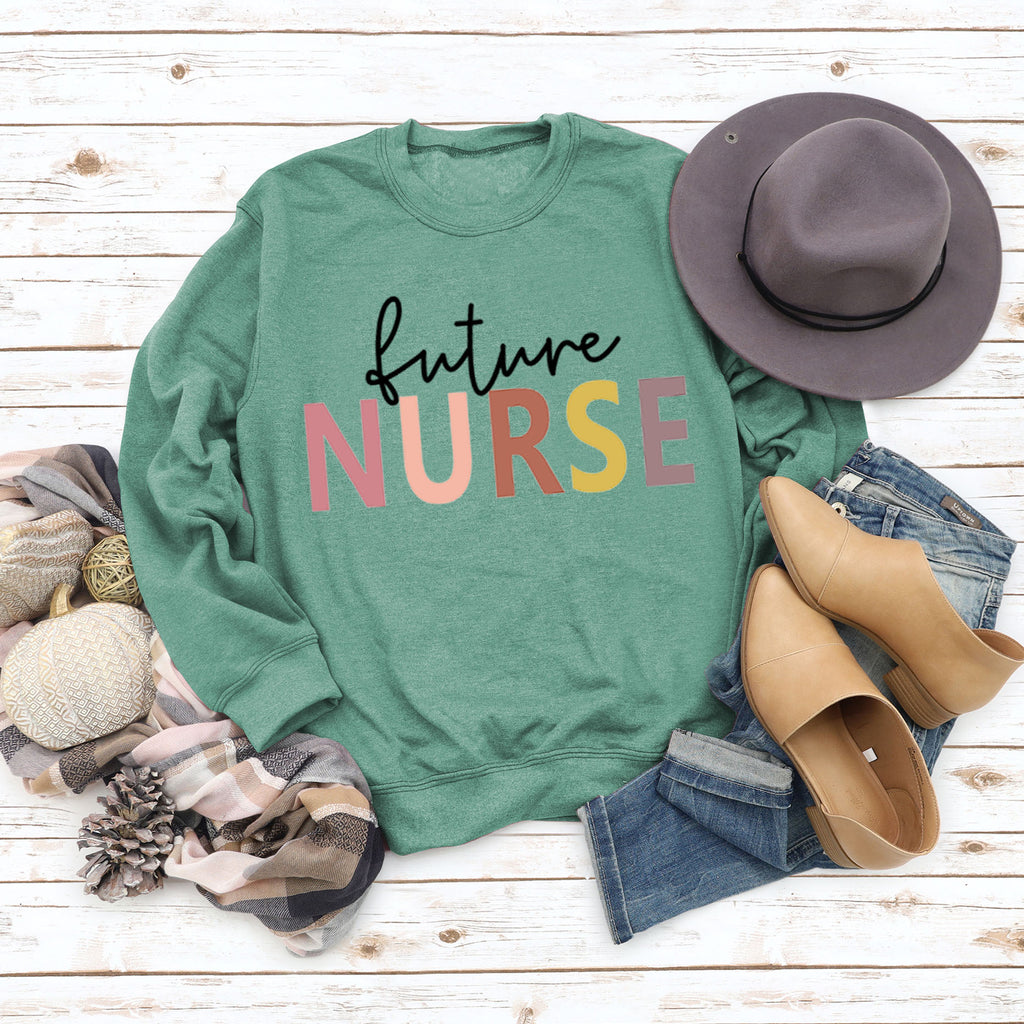 Sweat-shirt décontracté à imprimé lettre Future Nurse pour femmes
