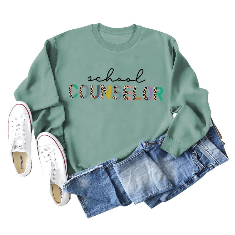 SCHOOL COUNSELOR Pullover für Mädchen mit Leoparden-/Buchstabendruck, Rundhalsausschnitt, lockerer Langarm, Übergröße