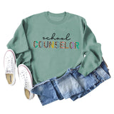 SCHOOL COUNSELOR Pullover für Mädchen mit Leoparden-/Buchstabendruck, Rundhalsausschnitt, lockerer Langarm, Übergröße