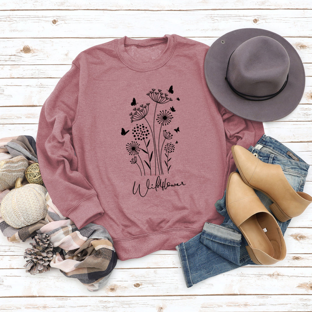 Pull surdimensionné à manches longues, ample et décontracté, imprimé de lettres de papillon et de fleurs sauvages, automne et hiver
