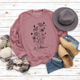 Pull surdimensionné à manches longues, ample et décontracté, imprimé de lettres de papillon et de fleurs sauvages, automne et hiver