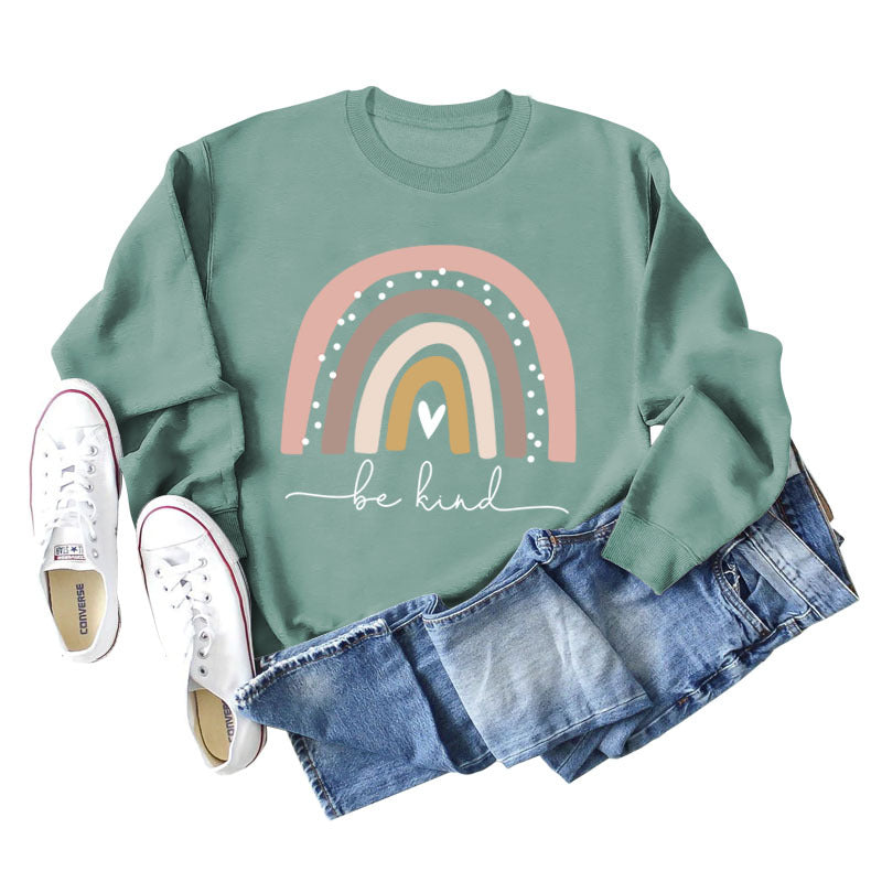Be Kind – Großer Pullover für Damen mit Rundhalsausschnitt und langen Ärmeln und Regenbogen-Print