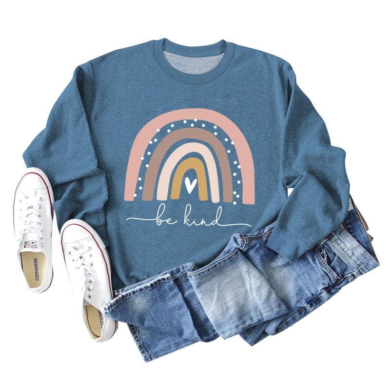 Be Kind – Großer Pullover für Damen mit Rundhalsausschnitt und langen Ärmeln und Regenbogen-Print