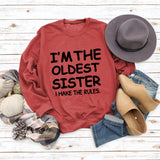 Round Neck Letter Fashion Women Long Sleeve I'M THE OLDEST SISTER Loose Print Sweatshirt