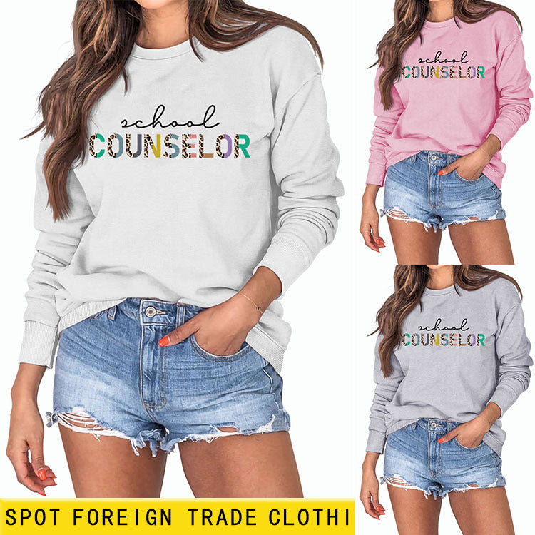 SCHOOL COUNSELOR Pullover für Mädchen mit Leoparden-/Buchstabendruck, Rundhalsausschnitt, lockerer Langarm, Übergröße