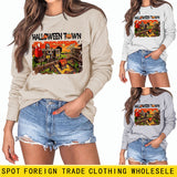 Halloween Town Letter Printed Women's Loose New Sweater Long Sleeve Shirt