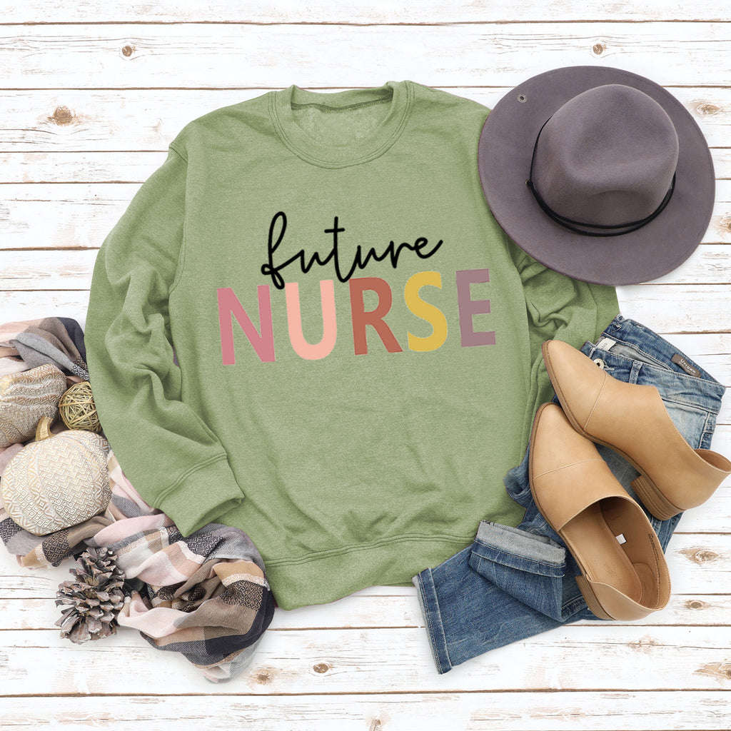 Sweat-shirt décontracté à imprimé lettre Future Nurse pour femmes