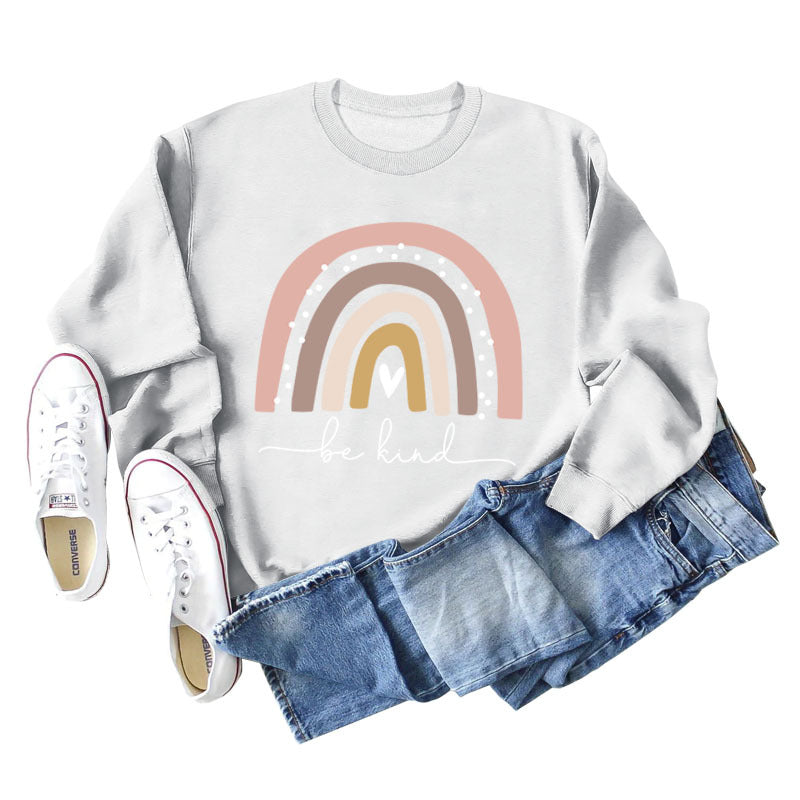 Be Kind – Großer Pullover für Damen mit Rundhalsausschnitt und langen Ärmeln und Regenbogen-Print