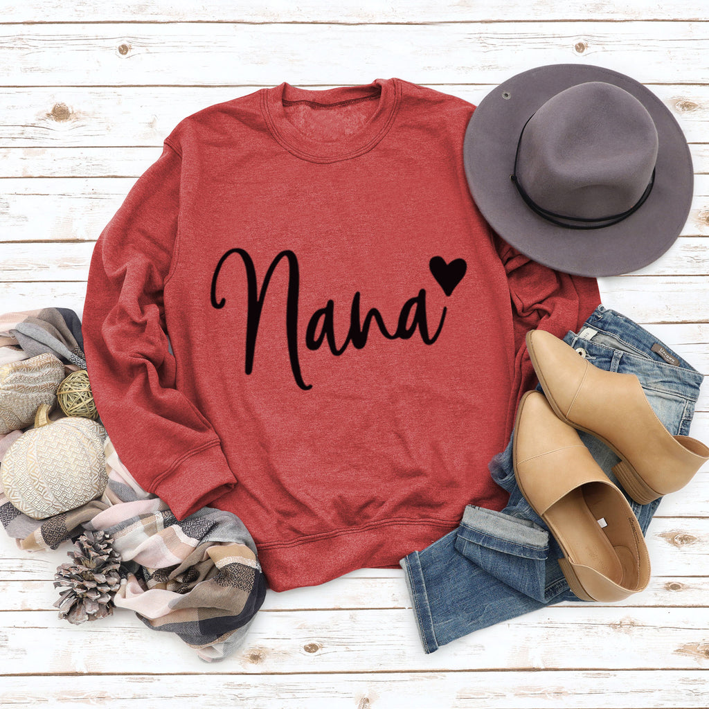 Sweatshirt mit Rundhalsausschnitt und Buchstabendruck (Nana) und langen Ärmeln, lockere Passform, Übergröße