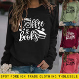 Café livres lettres mode ample grande taille à manches longues col rond pull femmes