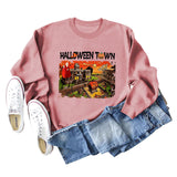 Pull ample à manches longues pour femmes, chemise ample avec lettres imprimées de ville d'halloween, nouvelle collection