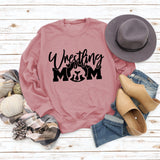 Großer Langarm-Pullover mit Wrestling-Mom-Buchstaben und Rundhalsausschnitt
