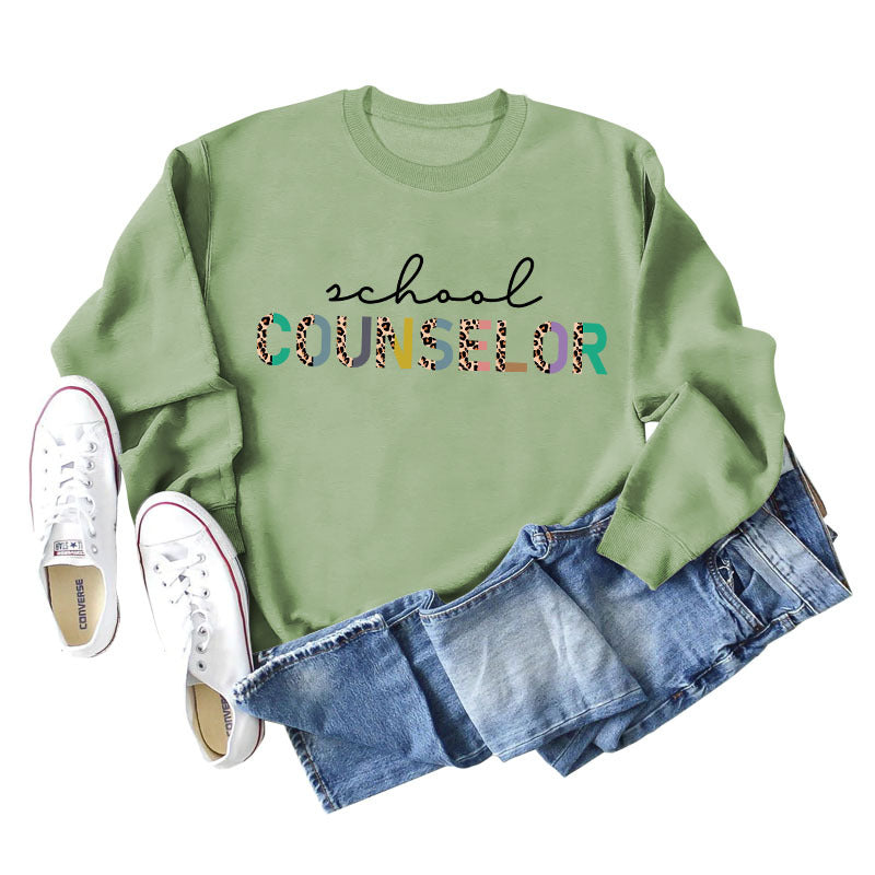 SCHOOL COUNSELOR Pullover für Mädchen mit Leoparden-/Buchstabendruck, Rundhalsausschnitt, lockerer Langarm, Übergröße