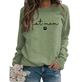 Cat Mom Dog Print Rundhalsausschnitt Lose Buchstaben Mode Damen Langarm Sweatshirt
