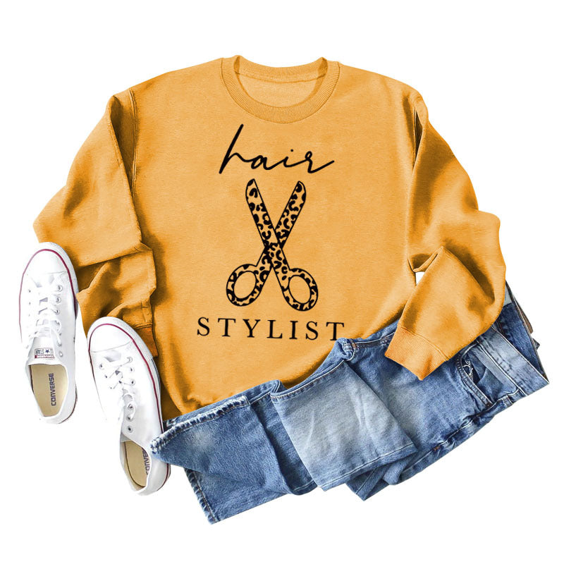 Sweatshirt mit Rundhalsausschnitt und langen Ärmeln für Friseurscheren mit Buchstabendruck