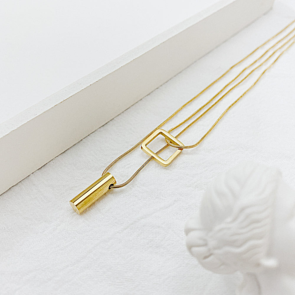 NEHZUS JewelrySimple Small Multitude of Stacking Titanium Steel Necklace Square Long Double Layer Autumn and Winter Jumper Chain