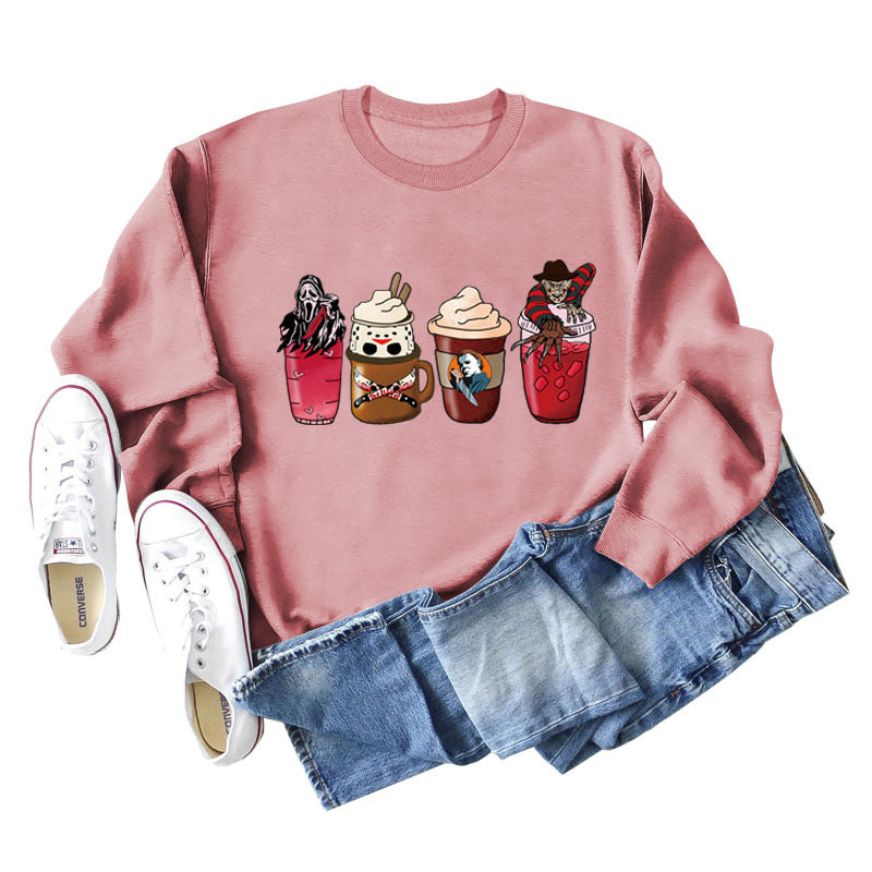 Lockerer Pullover mit Rundhalsausschnitt und Kaffeegeist-Print für Herbst und Winter mit langen Ärmeln und großer Größe