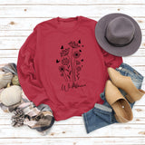 Pull surdimensionné à manches longues, ample et décontracté, imprimé de lettres de papillon et de fleurs sauvages, automne et hiver