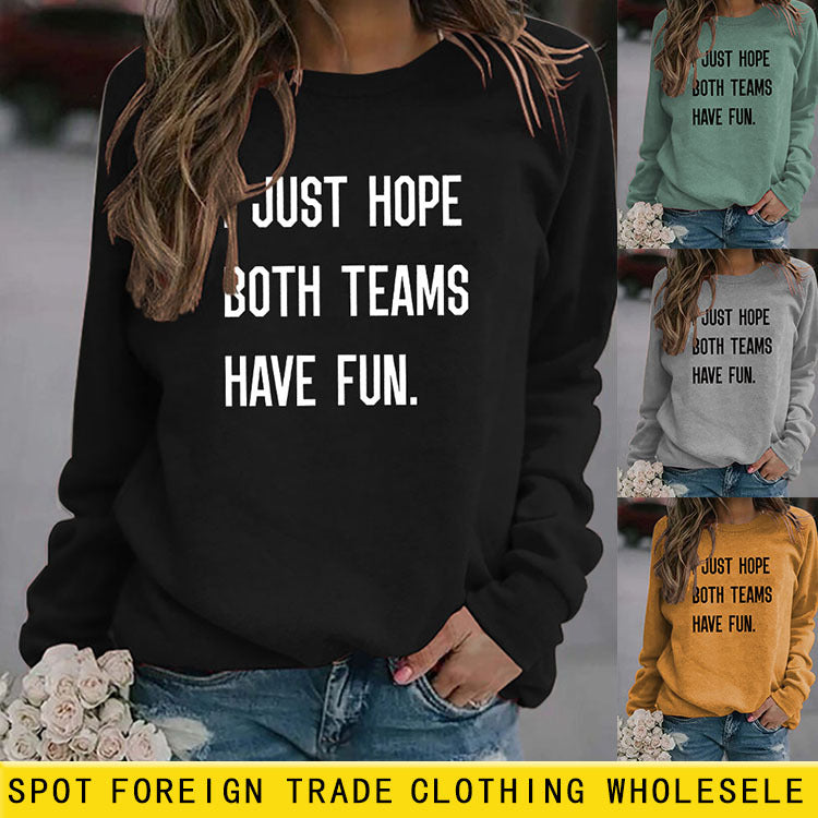 Ich hoffe nur, dass beide Teams Rundhals Langarm Brief Große Größe Pullover