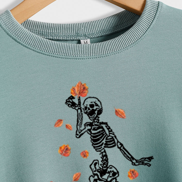 Herbst und Winter mit Totenkopf-Print, Rundhalsausschnitt, lockerer, langärmeliger Damenpullover