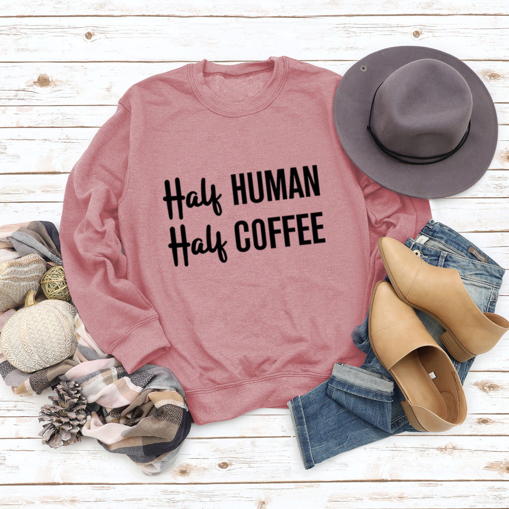Half Human Half Coffee Round Neck Loose Long-sleeved Large Size Sweater