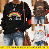 Be Kind Rainbow Letters Loose Autumn and Winter Bottoming Round Neck Long Sleeve Heart Sweater